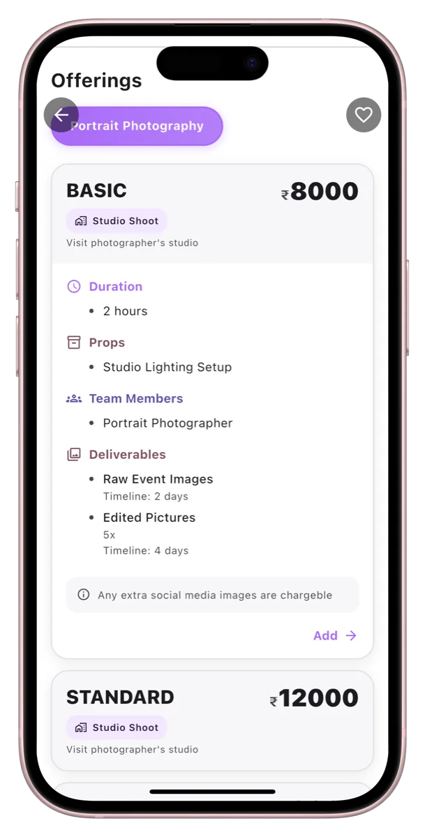 Phone mockup showing package details in light mode