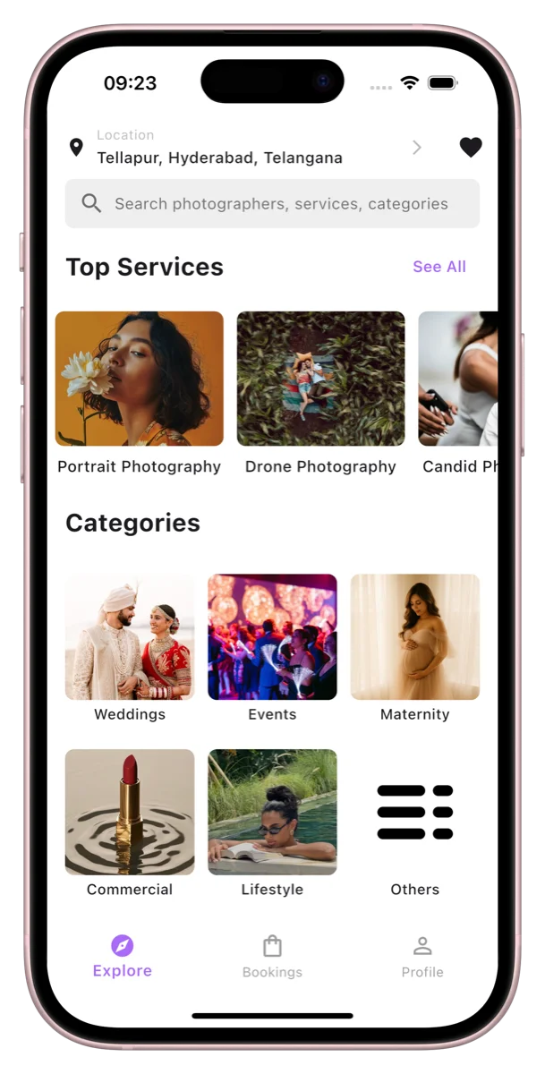 Phone mockup showing category selection in light mode